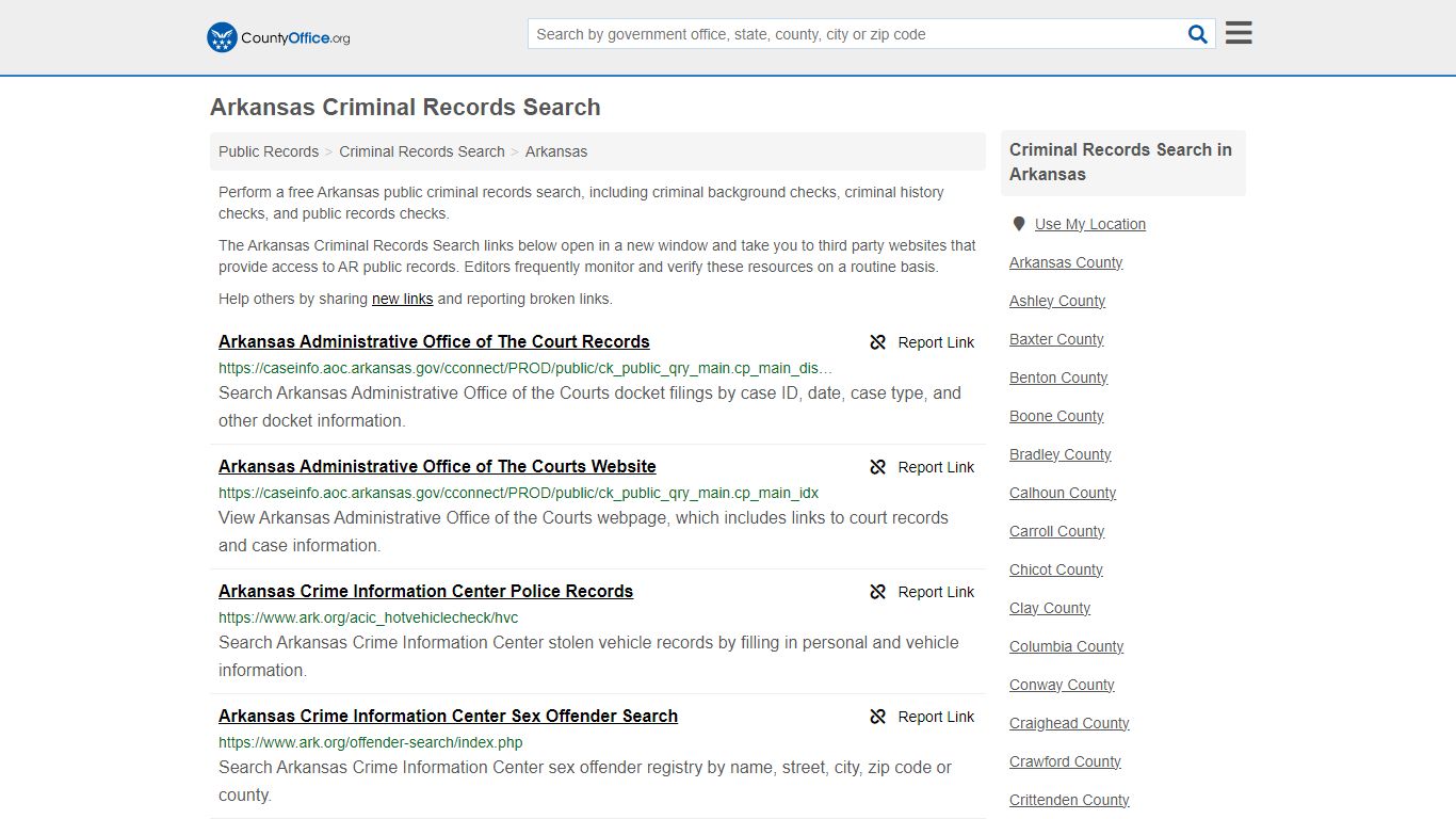 Arkansas Criminal Records Search - County Office